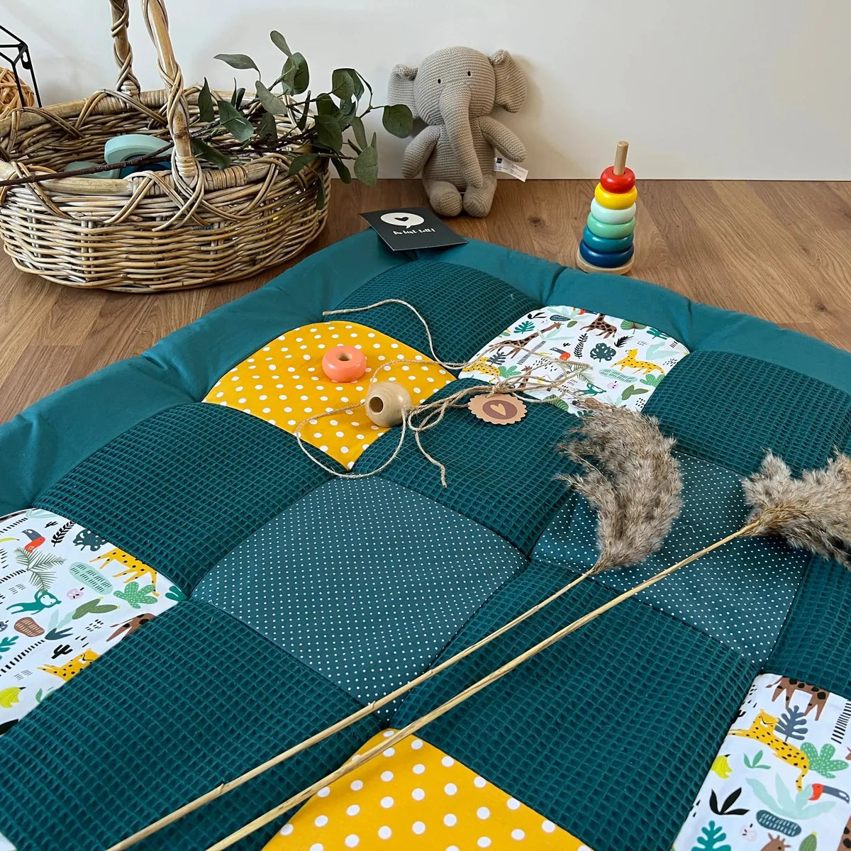 Nähpaket * Krabbeldecke* Patchwork * Waffelpique´* Dschungel Petrol-stoffwerk-siegen