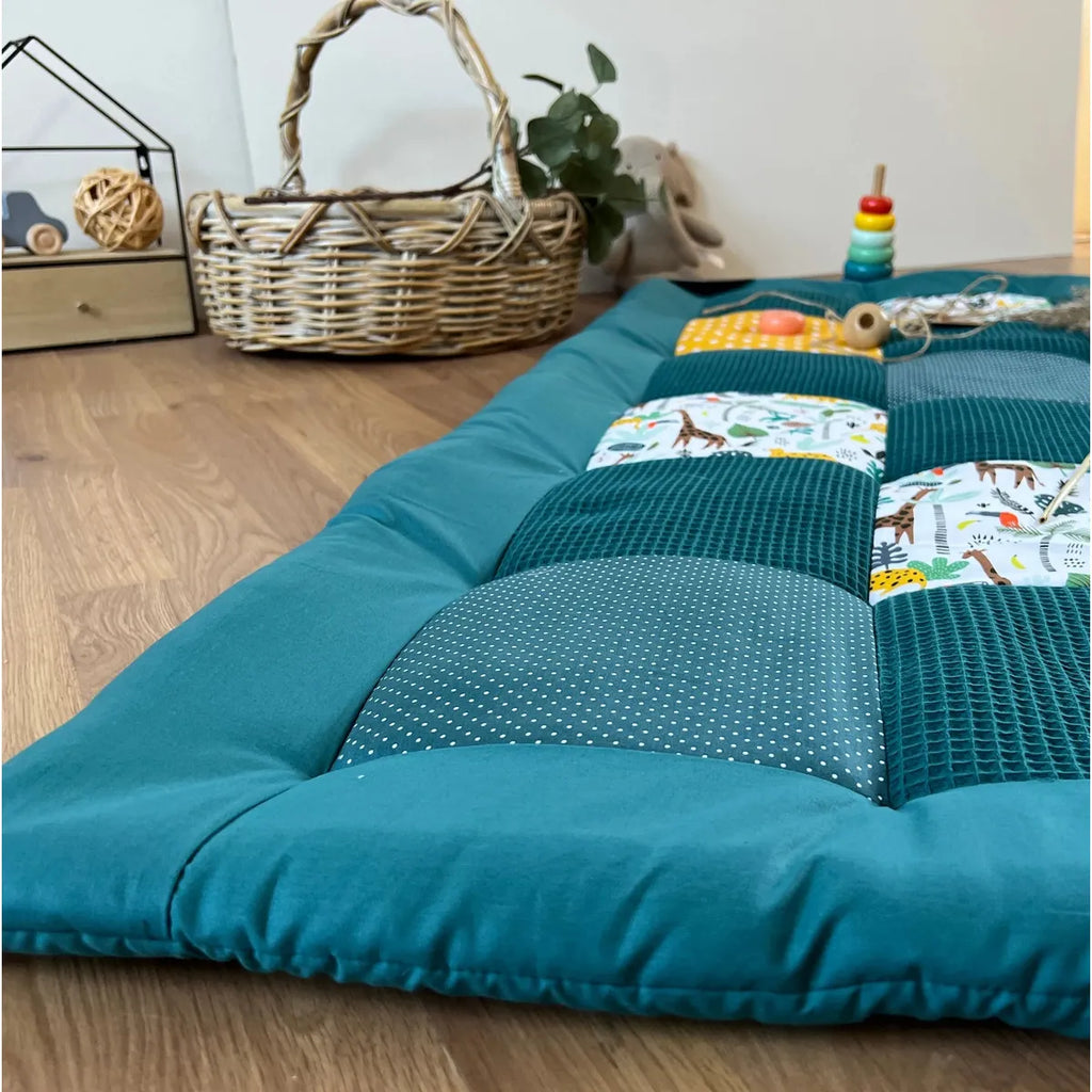 Nähpaket * Krabbeldecke* Patchwork * Waffelpique´* Dschungel Petrol-stoffwerk-siegen