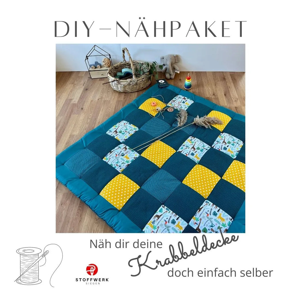 Nähpaket * Krabbeldecke* Patchwork * Waffelpique´* Dschungel Petrol-stoffwerk-siegen