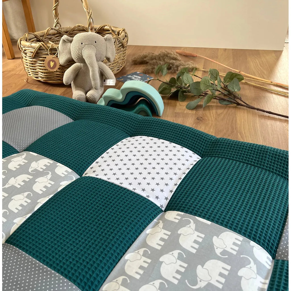 Nähpaket * Krabbeldecke* Patchwork * Waffelpique´* Elefant Petrol-stoffwerk-siegen