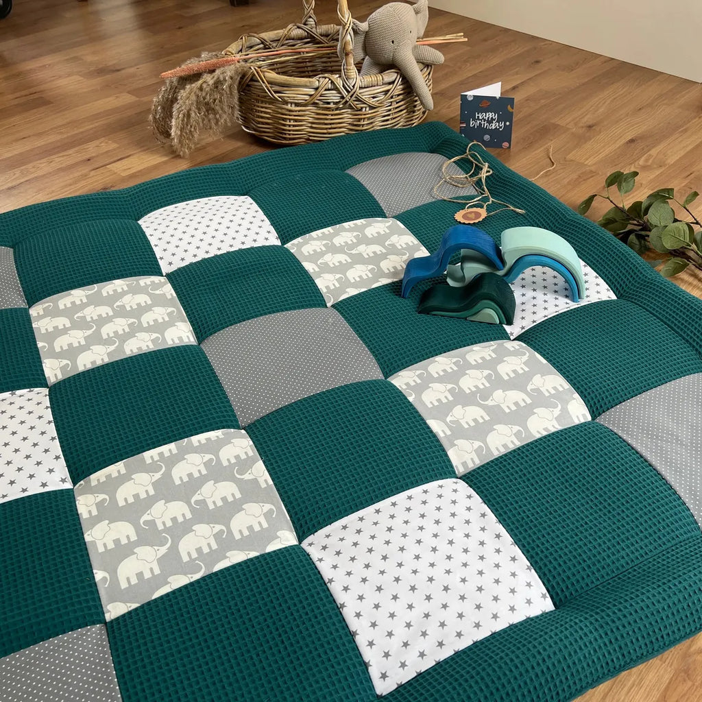 Nähpaket * Krabbeldecke* Patchwork * Waffelpique´* Elefant Petrol-stoffwerk-siegen