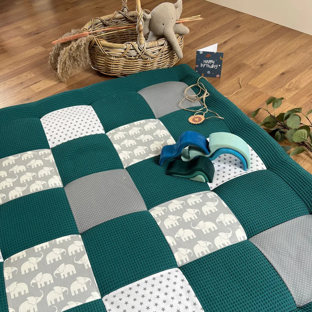 Nähpaket * Krabbeldecke* Patchwork * Waffelpique´* Elefant Petrol-stoffwerk-siegen