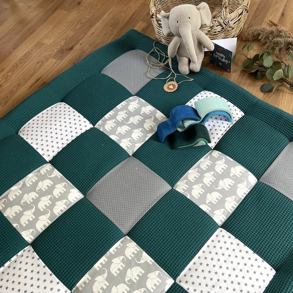 Nähpaket * Krabbeldecke* Patchwork * Waffelpique´* Elefant Petrol-stoffwerk-siegen