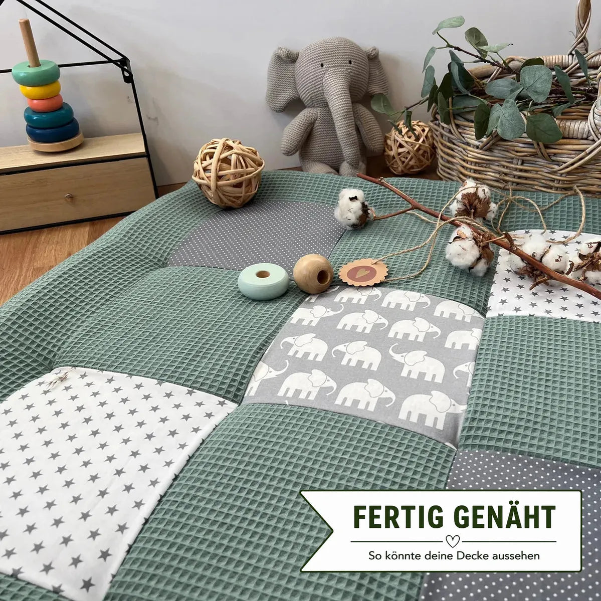 Nähpaket * Krabbeldecke* Patchwork * Waffelpique´* Elefant Salbei-stoffwerk-siegen