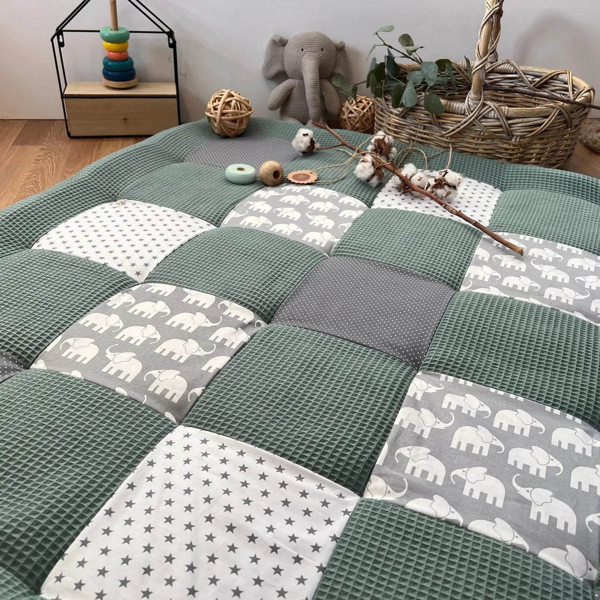 Nähpaket * Krabbeldecke* Patchwork * Waffelpique´* Elefant Salbei-stoffwerk-siegen