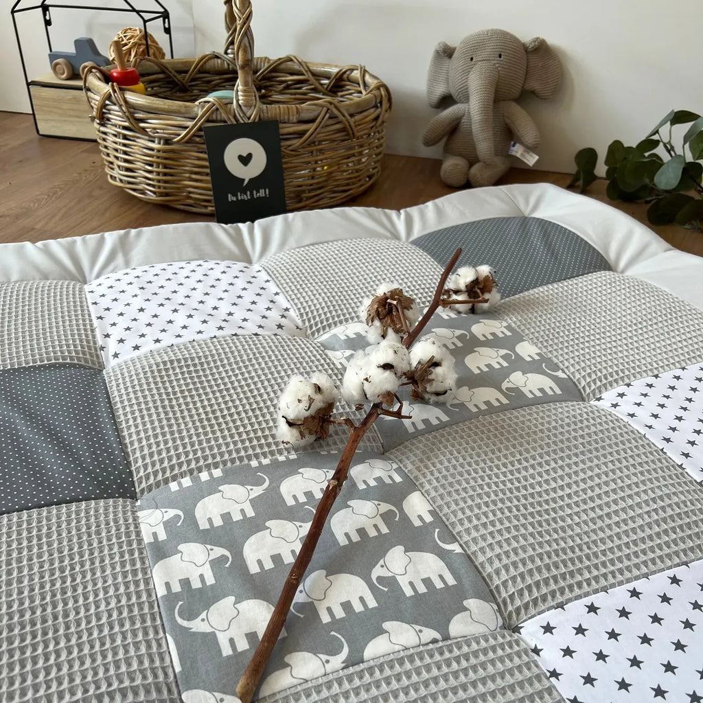 Nähpaket * Krabbeldecke* Patchwork * Waffelpique´* Elefant Weiß Grau-stoffwerk-siegen