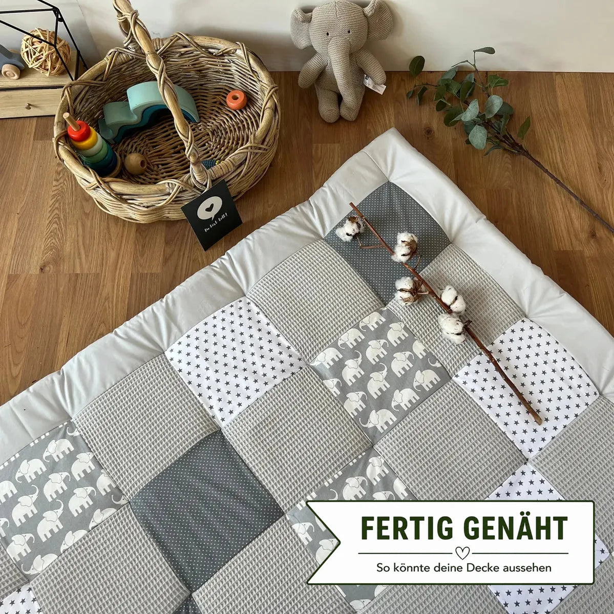 Nähpaket * Krabbeldecke* Patchwork * Waffelpique´* Elefant Weiß Grau-stoffwerk-siegen