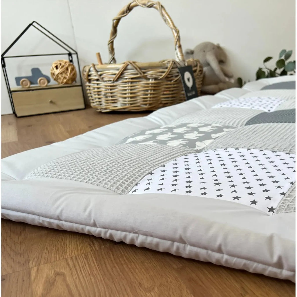 Nähpaket * Krabbeldecke* Patchwork * Waffelpique´* Elefant Weiß Grau-stoffwerk-siegen