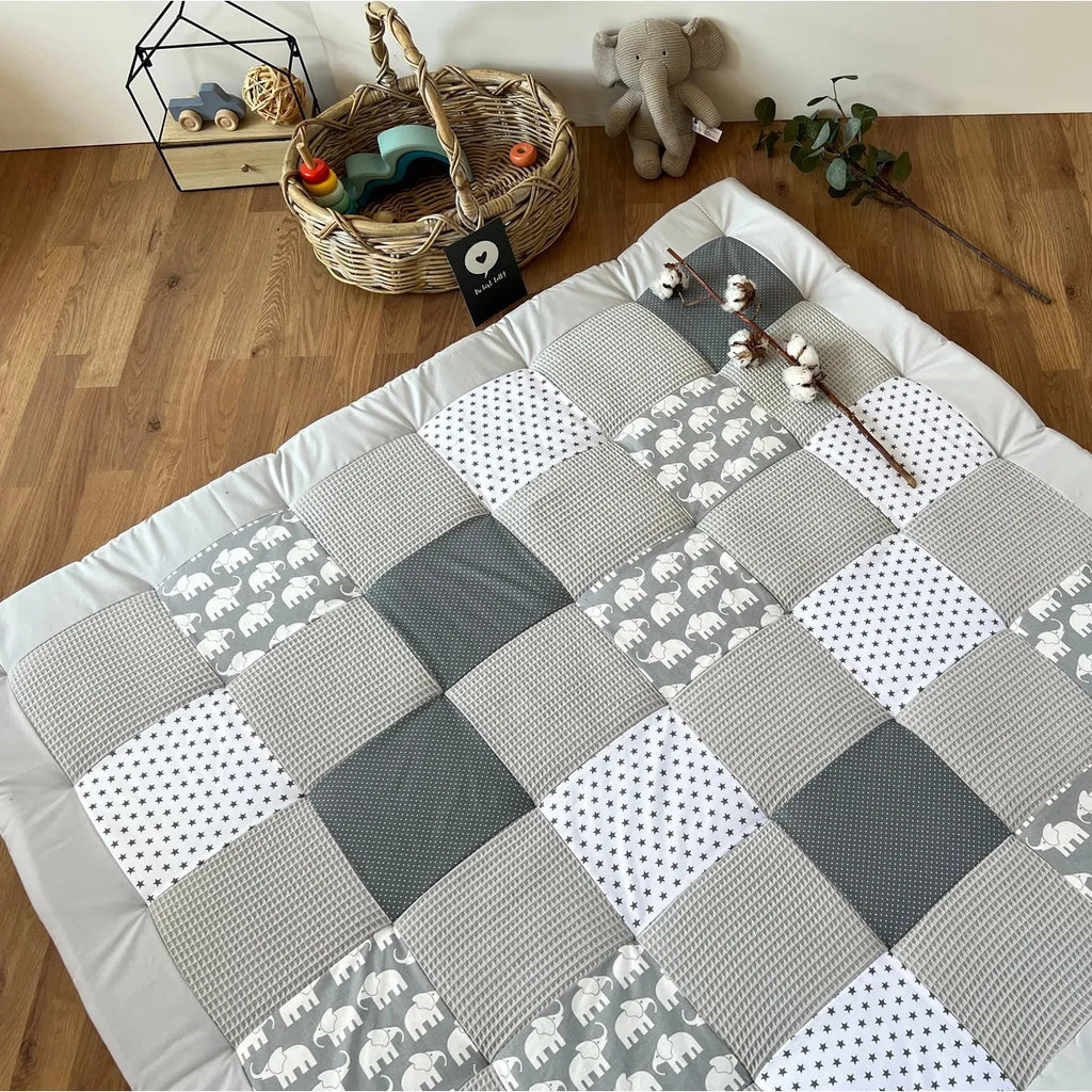 Nähpaket * Krabbeldecke* Patchwork * Waffelpique´* Elefant Weiß Grau-stoffwerk-siegen