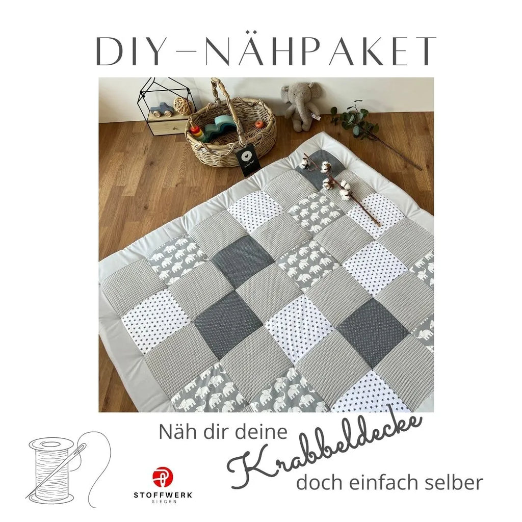 Nähpaket * Krabbeldecke* Patchwork * Waffelpique´* Elefant Weiß Grau-stoffwerk-siegen