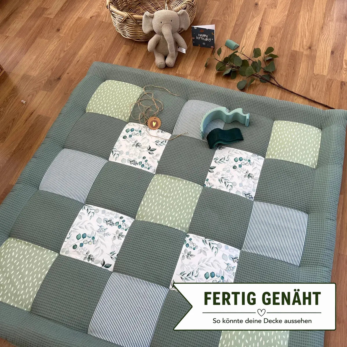 Nähpaket * Krabbeldecke* Patchwork * Waffelpique´* Eukalyptus Salbei-stoffwerk-siegen