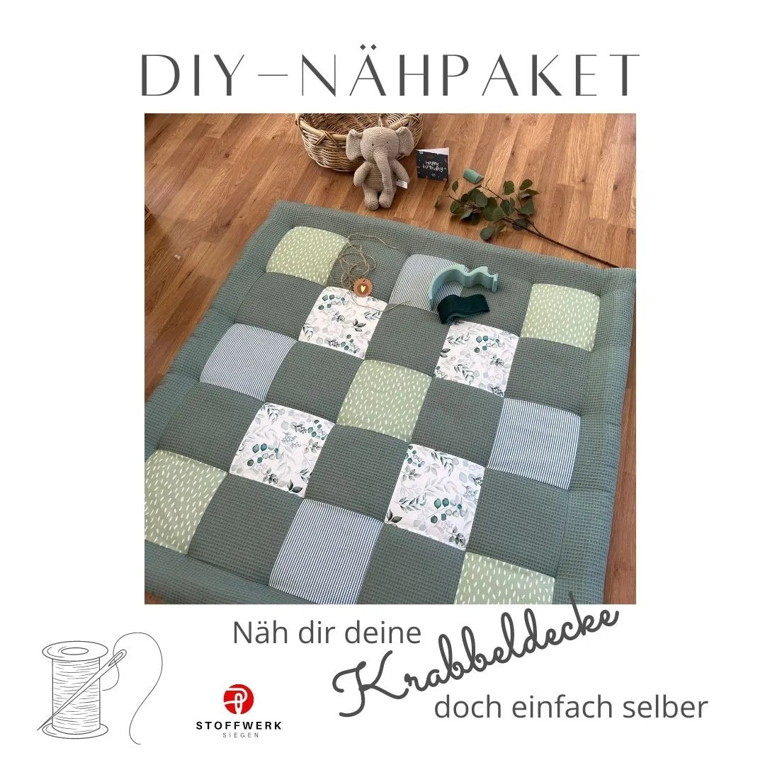 Nähpaket * Krabbeldecke* Patchwork * Waffelpique´* Eukalyptus Salbei-stoffwerk-siegen