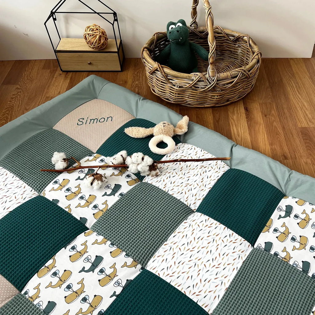 Nähpaket * Krabbeldecke* Patchwork * Waffelpique´* Pazifische Wale-stoffwerk-siegen