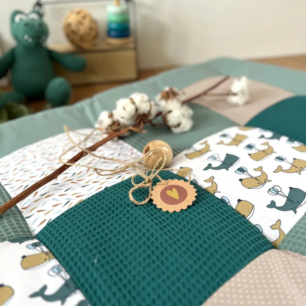 Nähpaket * Krabbeldecke* Patchwork * Waffelpique´* Pazifische Wale-stoffwerk-siegen