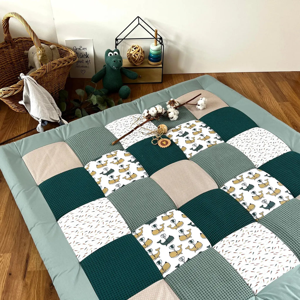 Nähpaket * Krabbeldecke* Patchwork * Waffelpique´* Pazifische Wale-stoffwerk-siegen