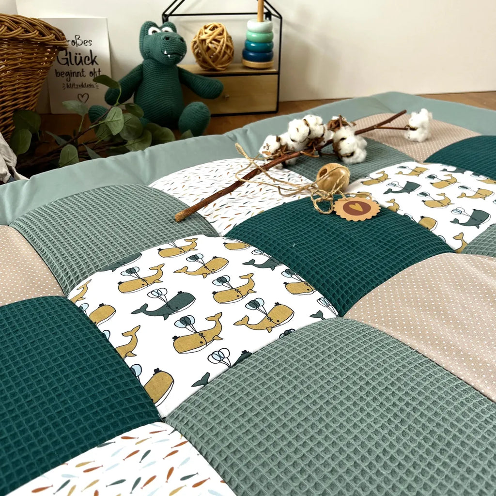 Nähpaket * Krabbeldecke* Patchwork * Waffelpique´* Pazifische Wale-stoffwerk-siegen