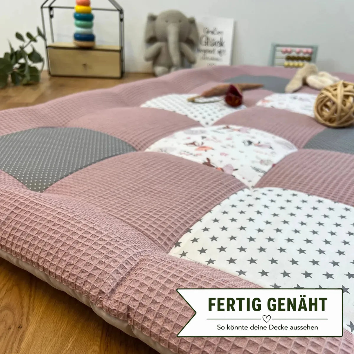 Nähpaket * Krabbeldecke* Patchwork * Waffelpique´* Rehe Altrosa Grau-stoffwerk-siegen