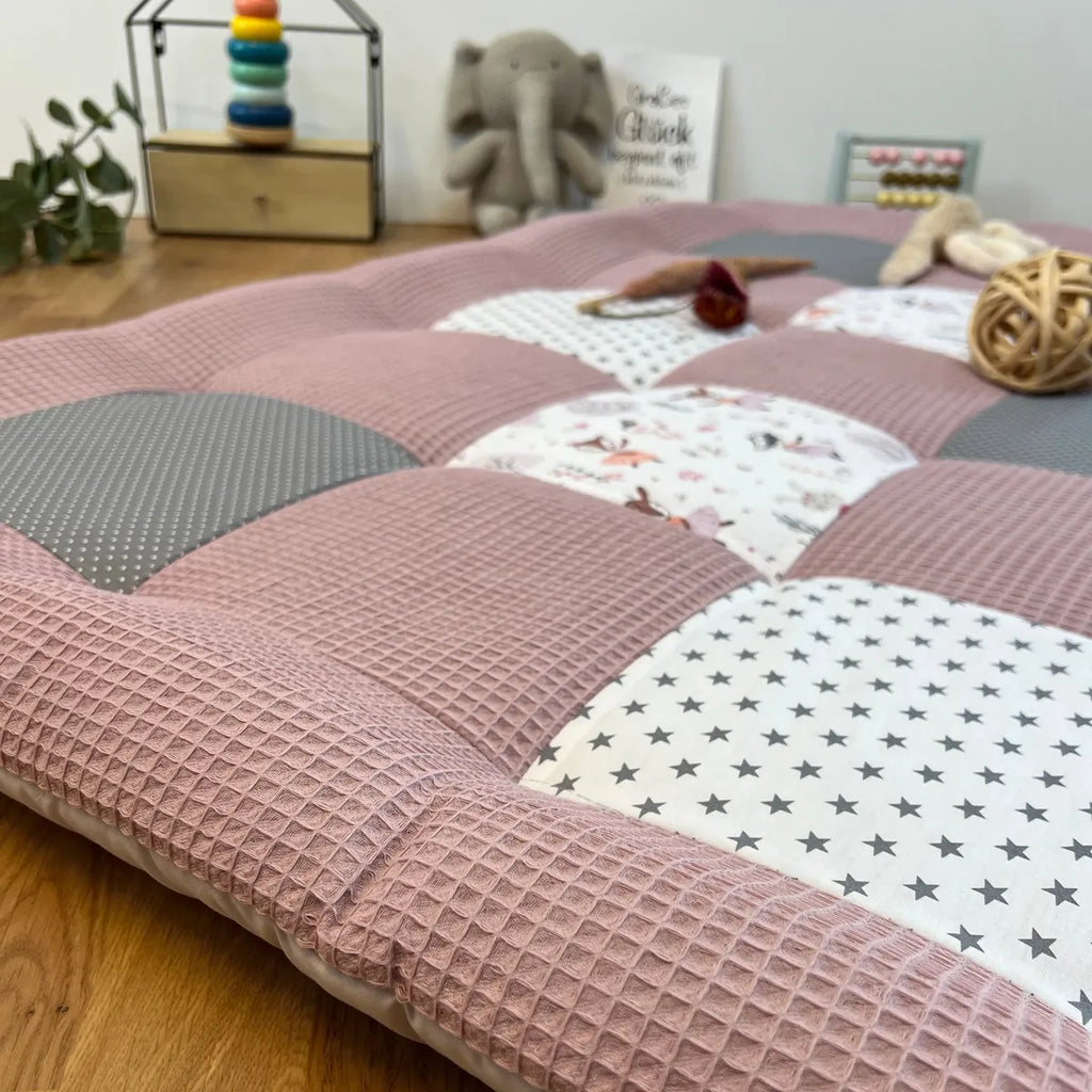 Nähpaket * Krabbeldecke* Patchwork * Waffelpique´* Rehe Altrosa Grau-stoffwerk-siegen