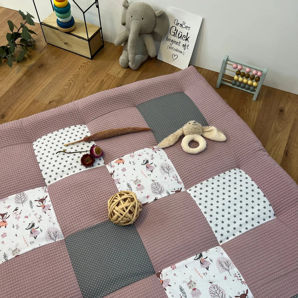 Nähpaket * Krabbeldecke* Patchwork * Waffelpique´* Rehe Altrosa Grau-stoffwerk-siegen