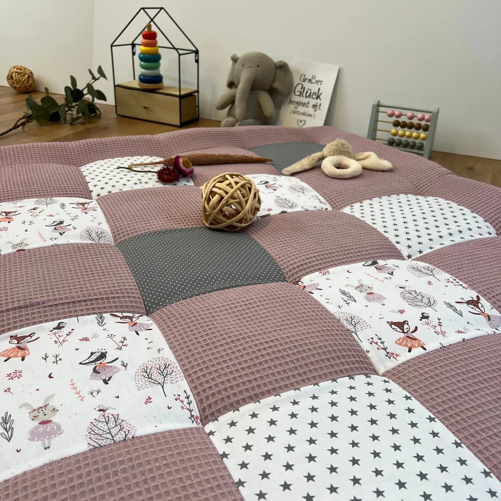 Nähpaket * Krabbeldecke* Patchwork * Waffelpique´* Rehe Altrosa Grau-stoffwerk-siegen