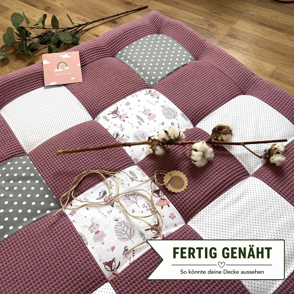 Nähpaket * Krabbeldecke* Patchwork * Waffelpique´* Rehe Beere Mauve-stoffwerk-siegen