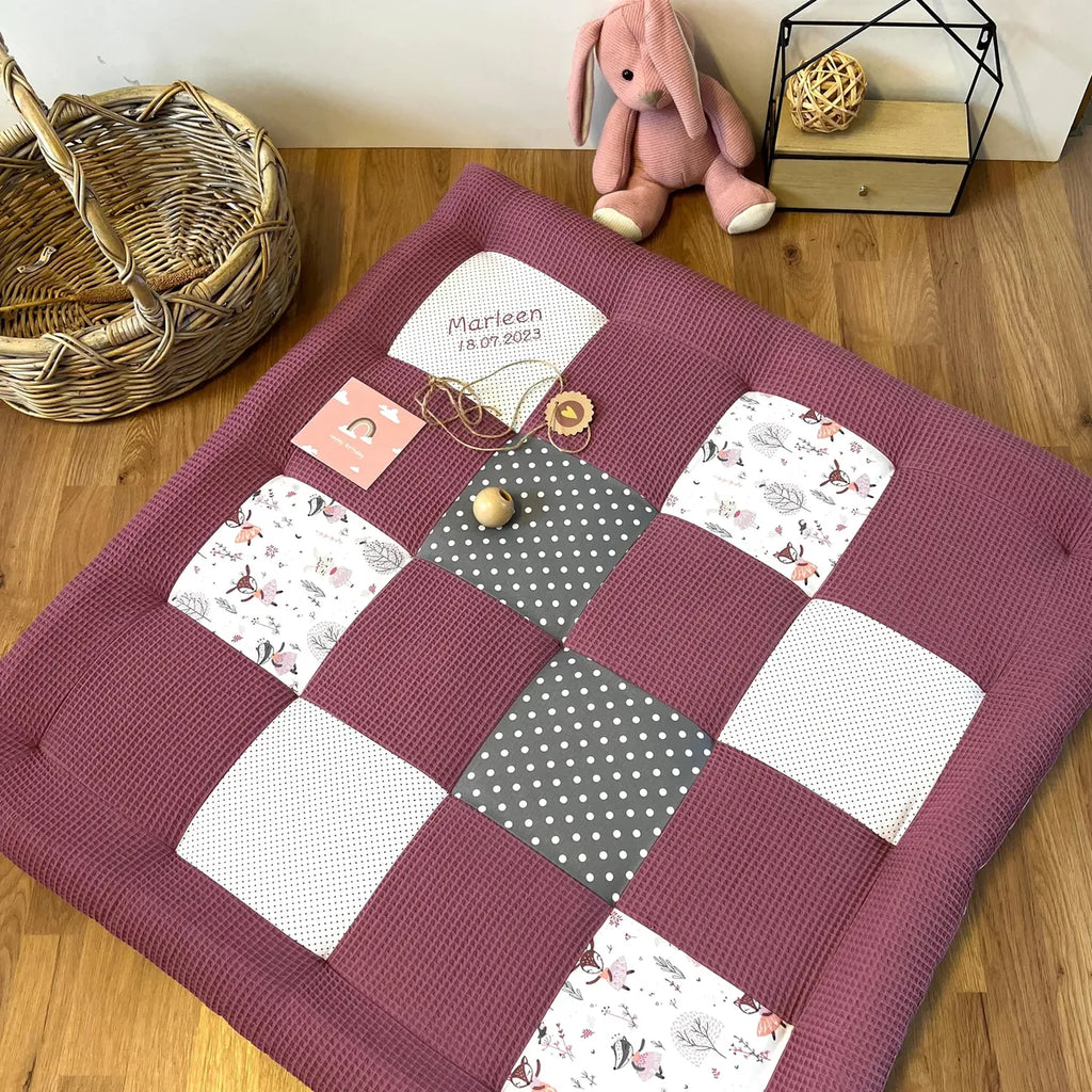 Nähpaket * Krabbeldecke* Patchwork * Waffelpique´* Rehe Beere Mauve-stoffwerk-siegen