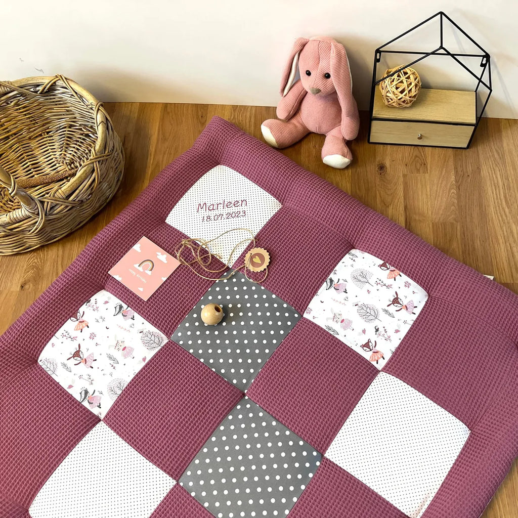 Nähpaket * Krabbeldecke* Patchwork * Waffelpique´* Rehe Beere Mauve-stoffwerk-siegen