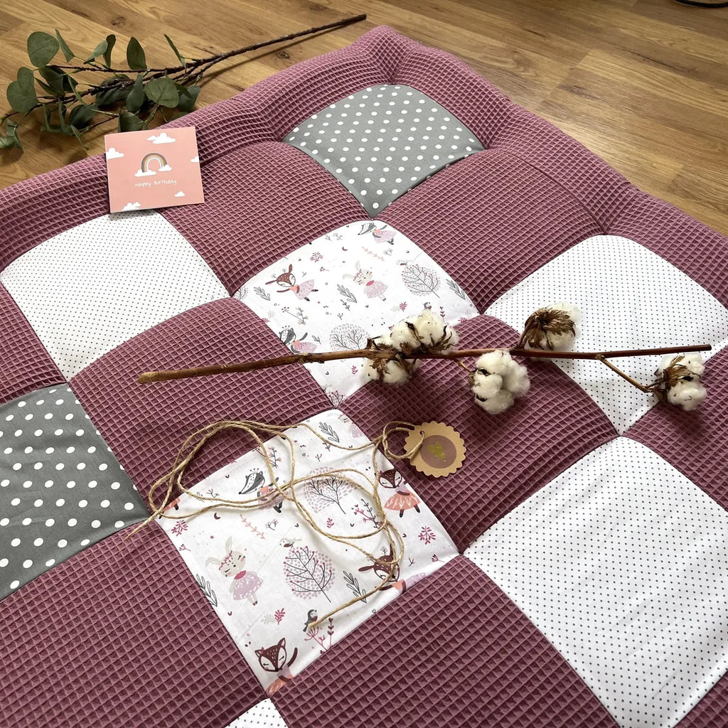 Nähpaket * Krabbeldecke* Patchwork * Waffelpique´* Rehe Beere Mauve-stoffwerk-siegen