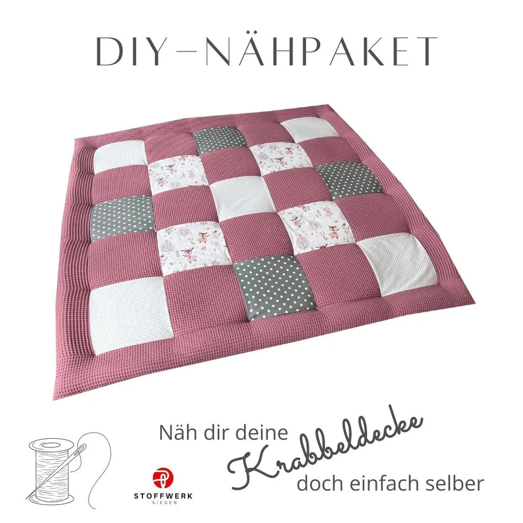 Nähpaket * Krabbeldecke* Patchwork * Waffelpique´* Rehe Beere Mauve-stoffwerk-siegen