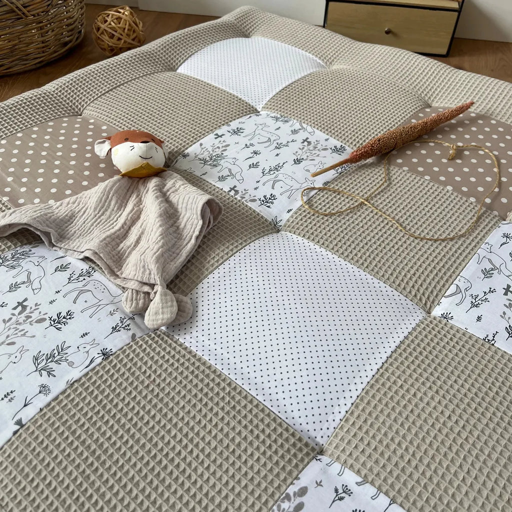 Nähpaket * Krabbeldecke* Patchwork * Waffelpique Waldfreunde Beige Sand-stoffwerk-siegen