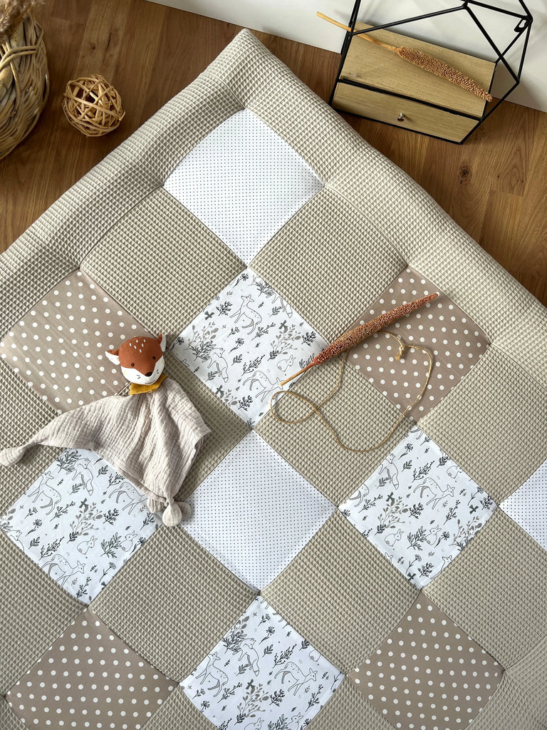 Nähpaket * Krabbeldecke* Patchwork * Waffelpique Waldfreunde Beige Sand-stoffwerk-siegen