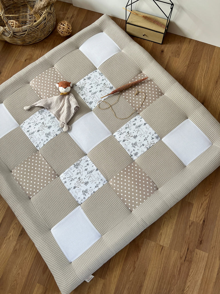 Nähpaket * Krabbeldecke* Patchwork * Waffelpique Waldfreunde Beige Sand-stoffwerk-siegen