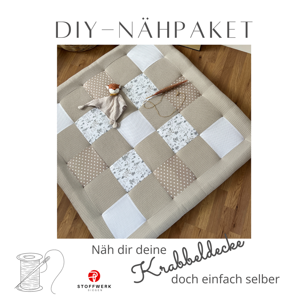 Nähpaket * Krabbeldecke* Patchwork * Waffelpique Waldfreunde Beige Sand-stoffwerk-siegen
