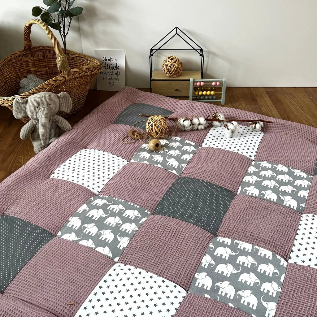 Nähpaket * Krabbeldecke* Patchwork * Waffelpique´*Elefant Flieder-stoffwerk-siegen