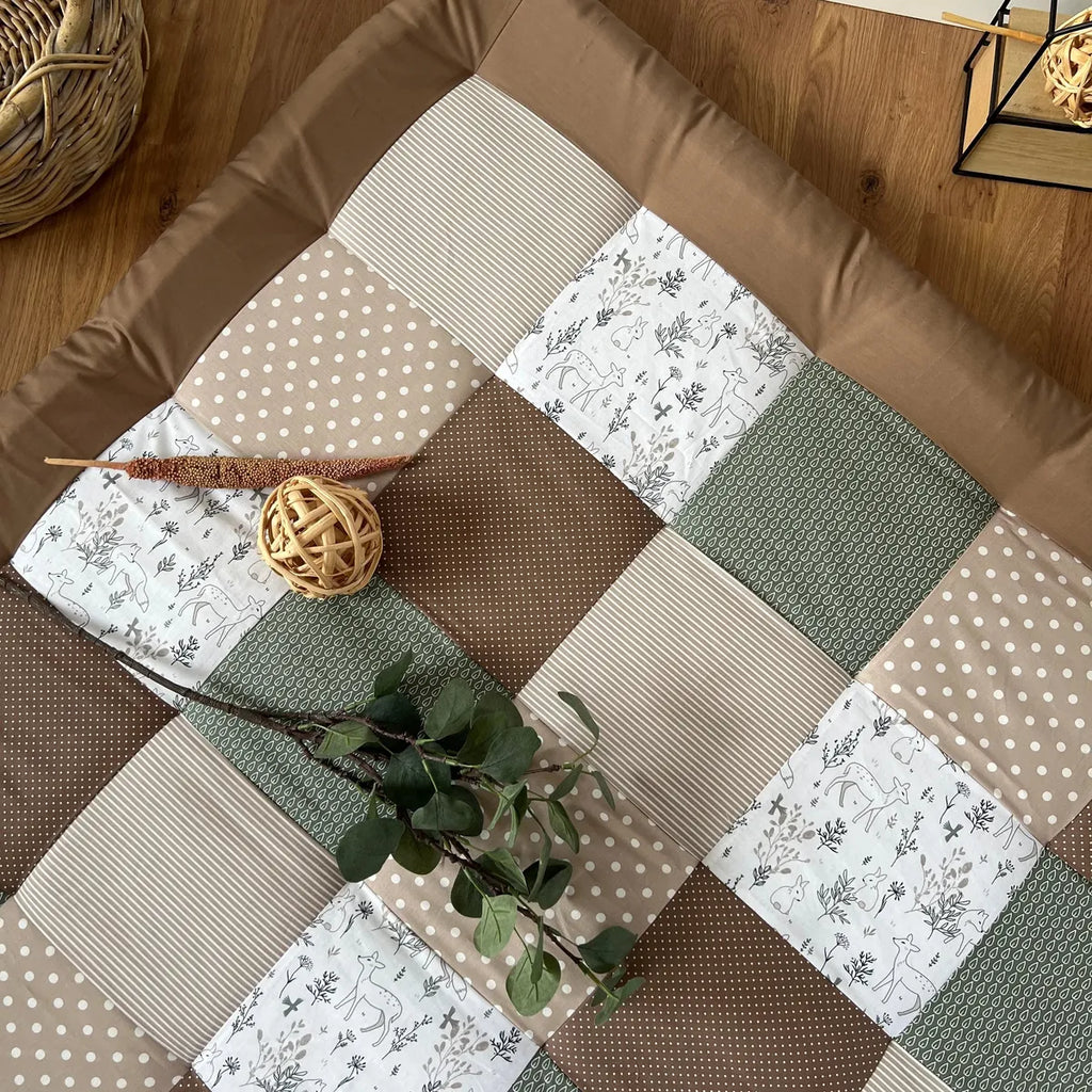 Nähpaket * Krabbeldecke* Patchwork * Waldtiere Taupe Salbei-stoffwerk-siegen