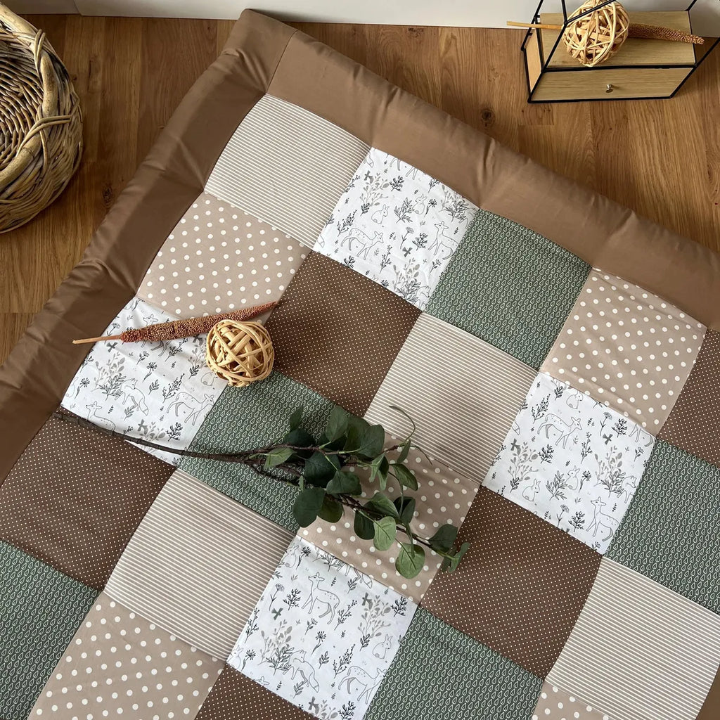 Nähpaket * Krabbeldecke* Patchwork * Waldtiere Taupe Salbei-stoffwerk-siegen