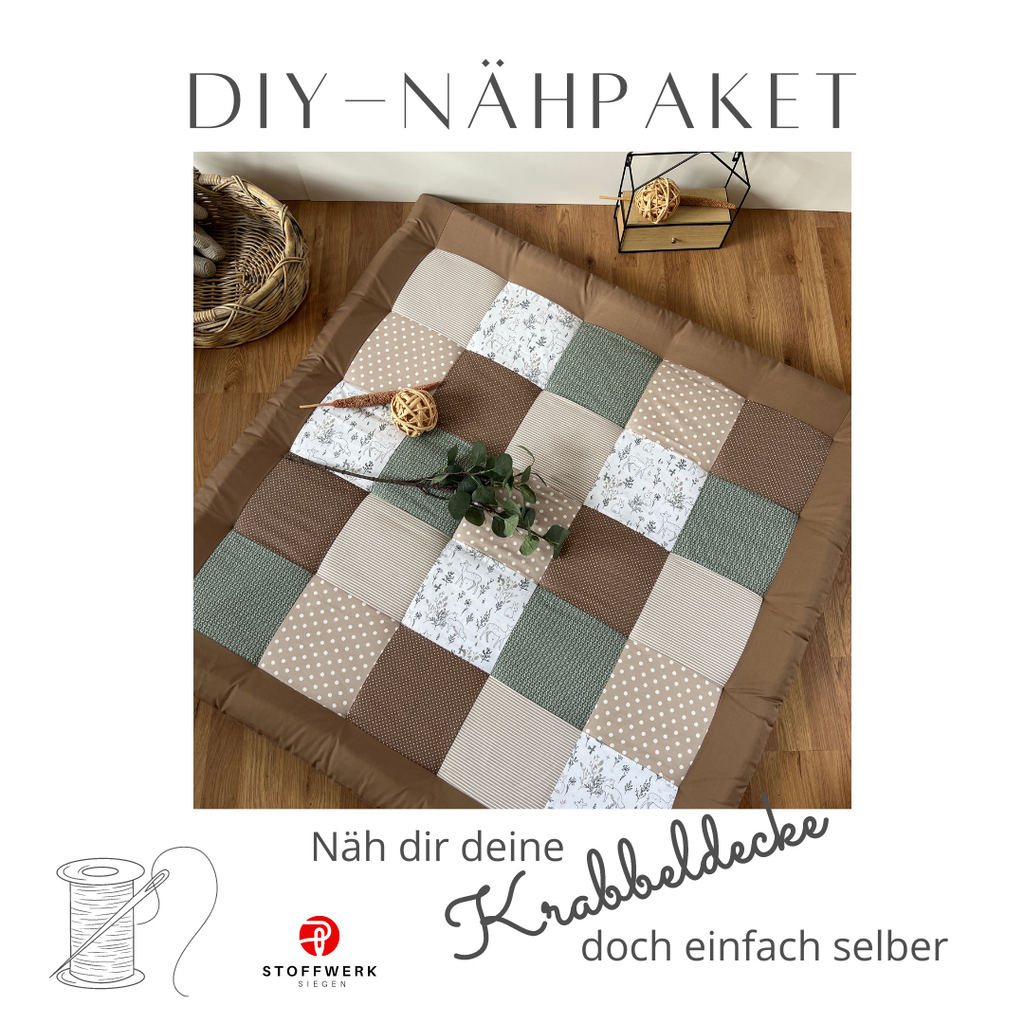Nähpaket * Krabbeldecke* Patchwork * Waldtiere Taupe Salbei-stoffwerk-siegen