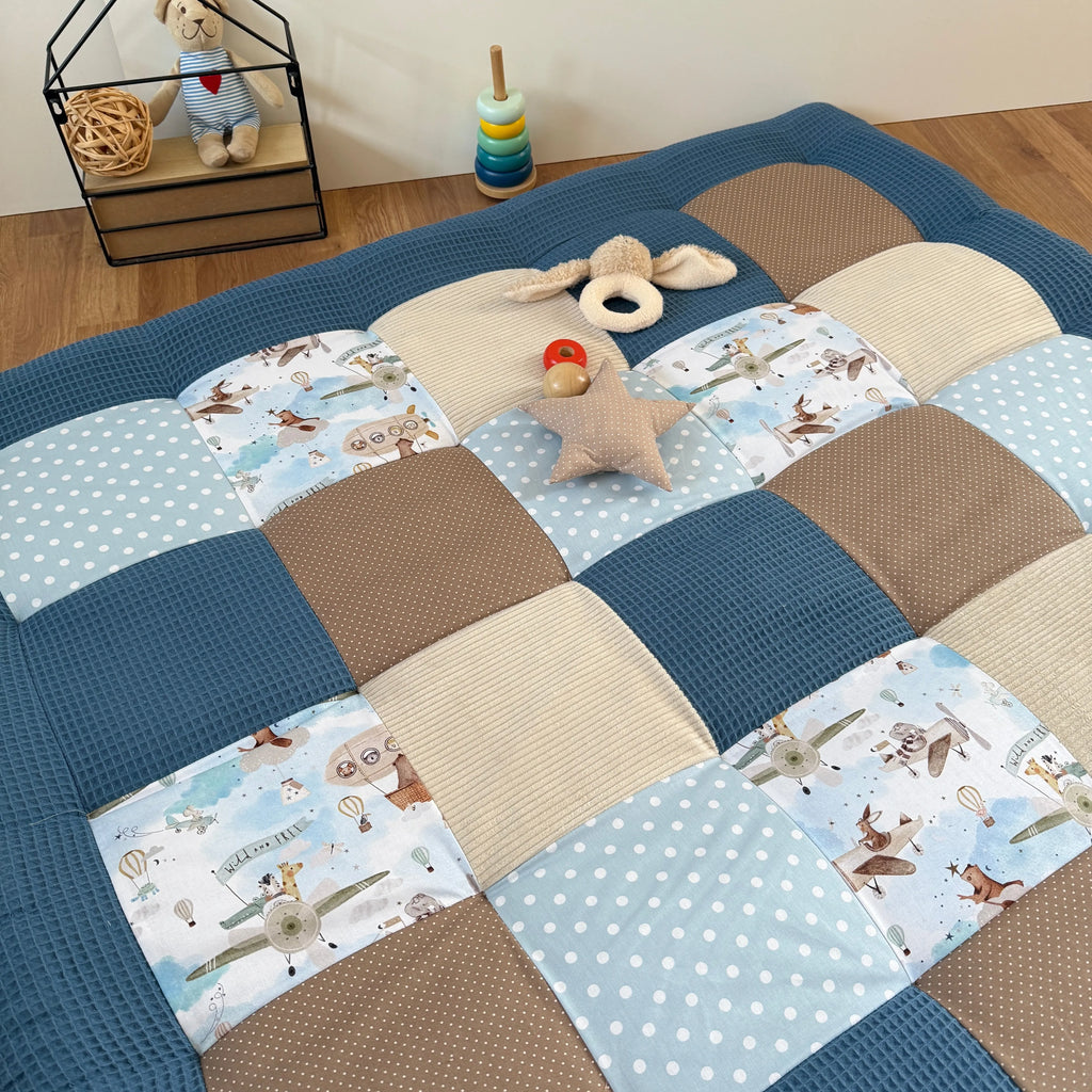 Nähpaket * Krabbeldecke* Patchwork * Wolkenstürmer Blau-stoffwerk-siegen