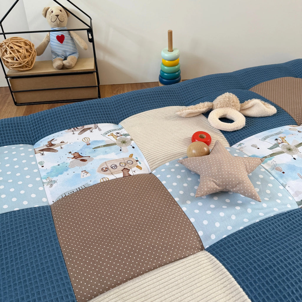 Nähpaket * Krabbeldecke* Patchwork * Wolkenstürmer Blau-stoffwerk-siegen